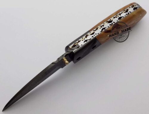 Damascus Folding Liner Lock Knife Custom Handmade Damascus Steel Hunting Knife Best Damascus Pocket Folding Knife With Olive Wood Handle Leather Sheaths 1309 - Image 6