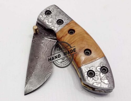Damascus Folding Knife Handmade Damascus Steel Pocket Knife 1311 - Image 3