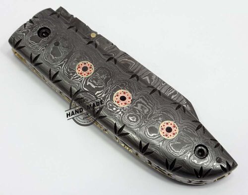 Full Damascus Folding Liner Lock Knife Custom Handmade Damascus Steel Hunting Knife Best Full Damascus Folding Knife With Leather Sheaths 1312 - Image 3