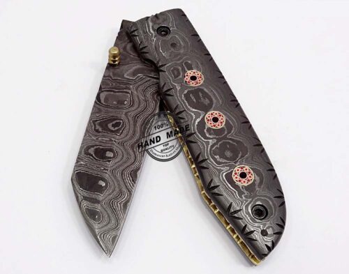 Full Damascus Folding Liner Lock Knife Custom Handmade Damascus Steel Hunting Knife Best Full Damascus Folding Knife With Leather Sheaths 1312 - Image 4