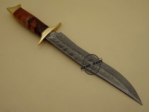 Damascus Bowie Knife Custom Handmade Damascus Steel Hunting Bowie Knife With Olive Wood Handle Leather Sheaths 1130