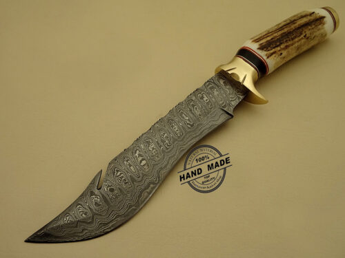 Damascus Dagger Knife Custom Handmade Damascus Steel Hunting Knife Best Damascus Dagger Knife With Stag Handle Leather Sheaths 1148