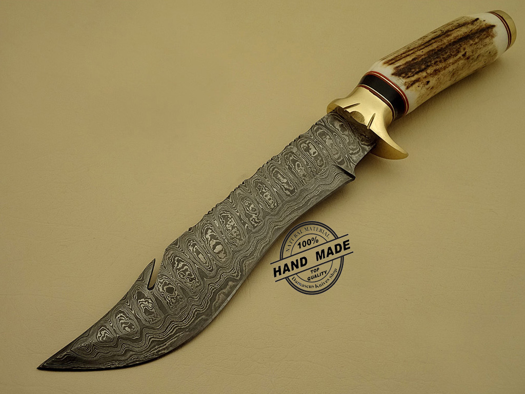 Damascus Dagger Knife Custom Handmade Damascus Steel Hunting Knife Best Damascus Dagger Knife With Stag Handle Leather Sheaths 1148