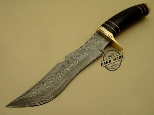 Damascus Hunting Bowie Knife Custom Handmade Damascus Steel Hunting Knife Best Damascus Bowie Knife With Buffalo Horn Handle Leather Sheaths 1138