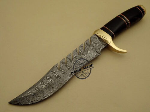 Damascus Bowie Knife Custom Handmade Damascus Steel Hunting Knife Best Damascus Bowie Knife With Buffalo Horn Handle Leather Sheaths 1121