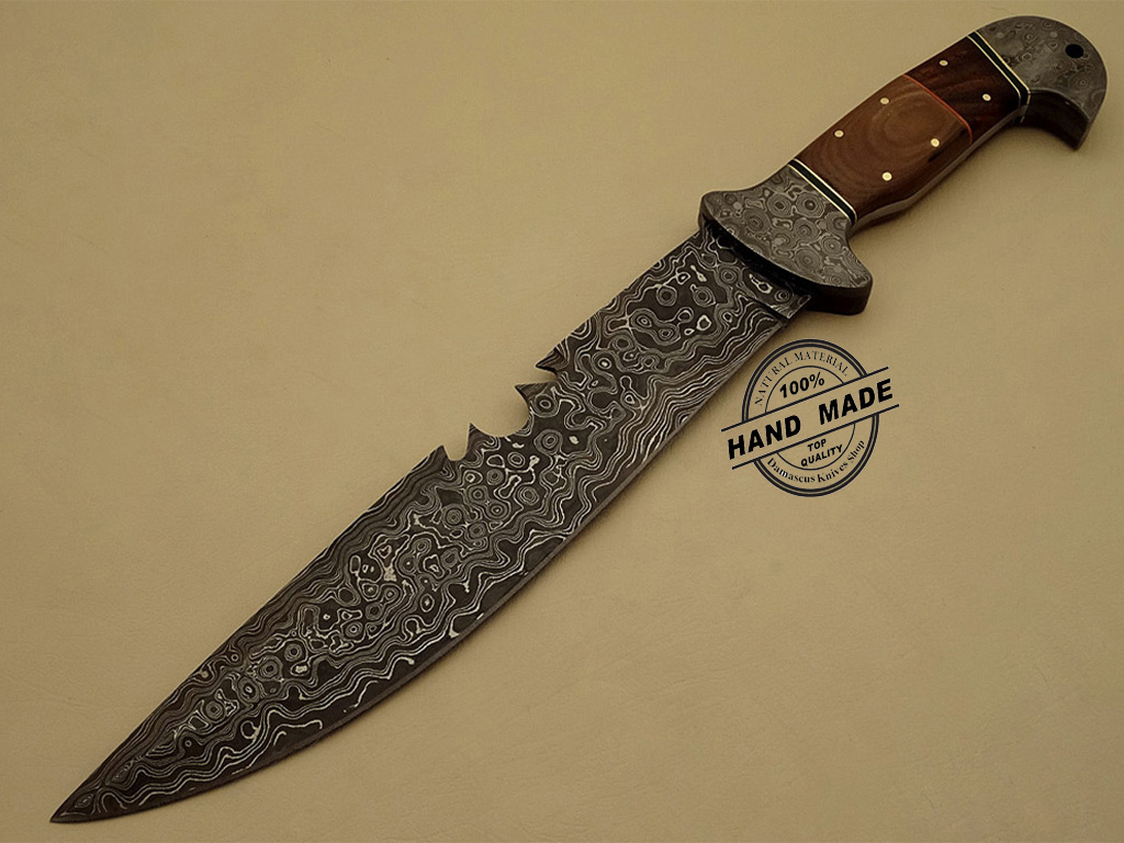 Custom Handmade Damascus Steel Bowie Hunting Knife Natural Wood