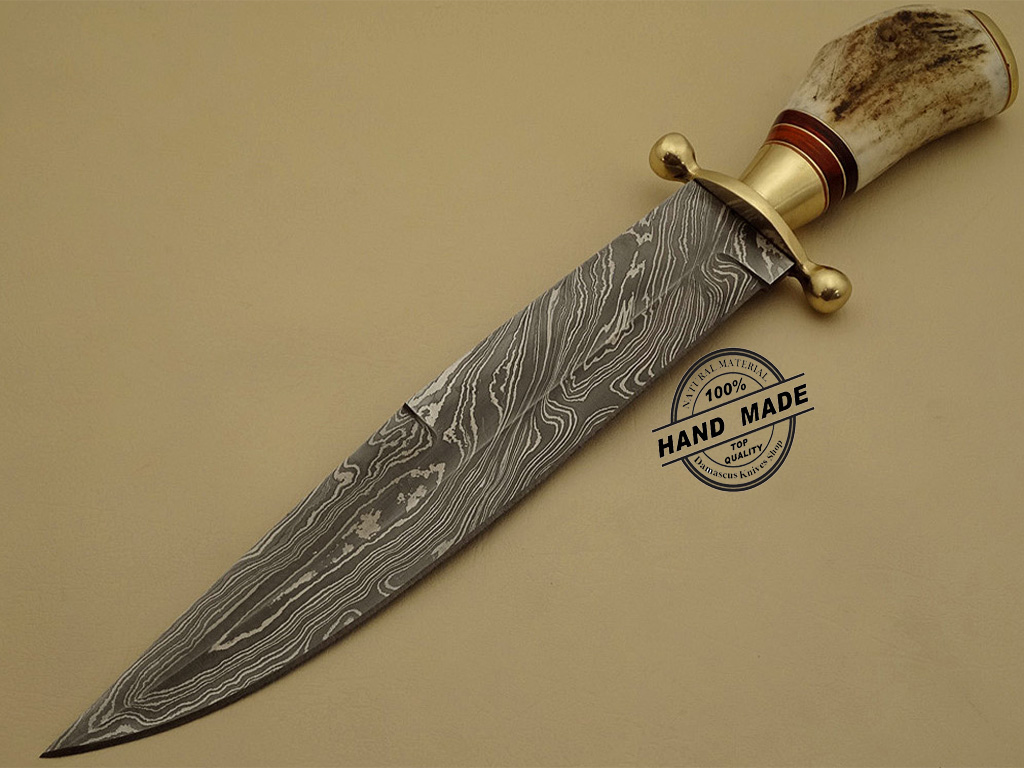 Damascus Bowie Knife Custom Handmade Damascus Steel Hunting Knife