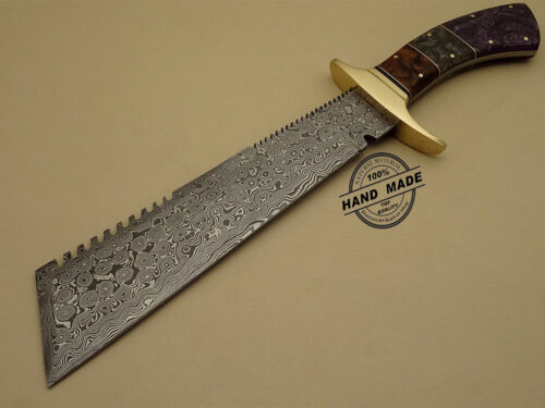 Best Damascus Chopper Bowie Knife Custom Handmade Damascus Steel Hunting Knife New Damascus Chopper Knife With Corain Handle Leather Sheaths 1155