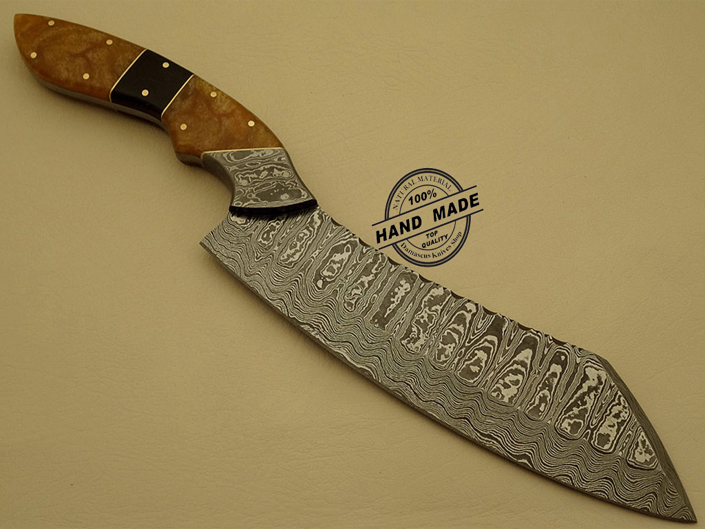 Best Damascus Steel Kitchen Knife With Leather Cover, Hand Forged