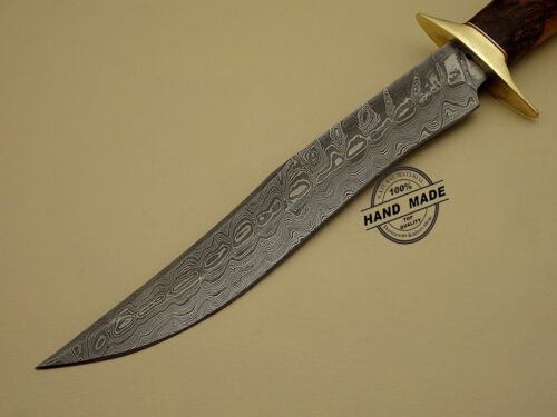 Damascus Bowie Knife Custom Handmade Damascus Steel Hunting Bowie Knife With Olive Wood Handle Leather Sheaths 1130 - Image 3