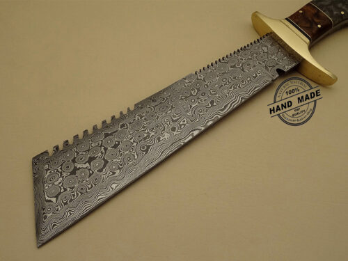 Best Damascus Chopper Bowie Knife Custom Handmade Damascus Steel Hunting Knife New Damascus Chopper Knife With Corain Handle Leather Sheaths 1155 - Image 3