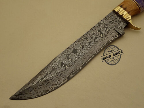 Damascus Bowie Knife Custom Handmade Damascus Steel Hunting Knife Amazing Damascus Bowie Knife With Camel Bone Colored Handle Leather Sheaths 1143 - Image 3