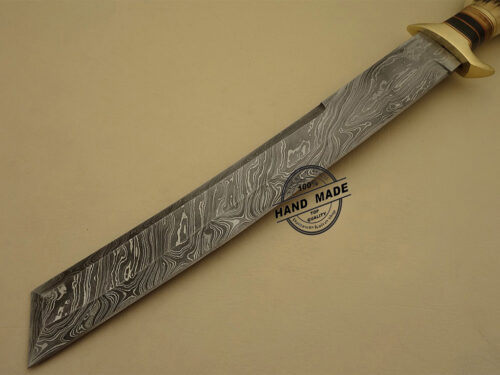 Damascus Tanto Bowie Knife Custom Handmade Damascus Steel Hunting Knife Best Damascus Tanto Bowie Knife With Stag Handle Leather Sheaths 1122 - Image 3