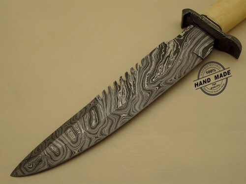 Damascus Bowie Knife Custom Handmade Damascus Steel Hunting Knife Best Damascus Bowie Knife With Camel Bone Handle Leather Sheaths 1132 - Image 3
