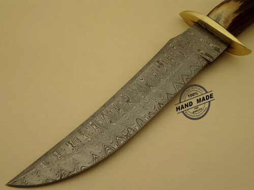 Professional Damascus Bowie Knife Custom Handmade Damascus Steel Hunting Knife Best Damascus Bowie Knife With Stag Handle Leather Sheaths 1142 - Image 3