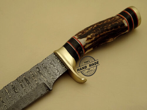 Damascus Dagger Knife Custom Handmade Damascus Steel Hunting Knife Best Damascus Dagger Knife With Stag Handle Leather Sheaths 1129 - Image 4
