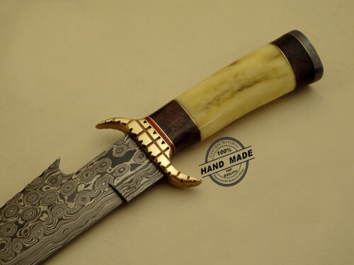 Professional Damascus Bowie Knife Custom Handmade Damascus Steel Hunting Knife Amazing Damascus Bowie Knife With Colored Camel Bone Handle Leather Sheaths 1150 - Image 4