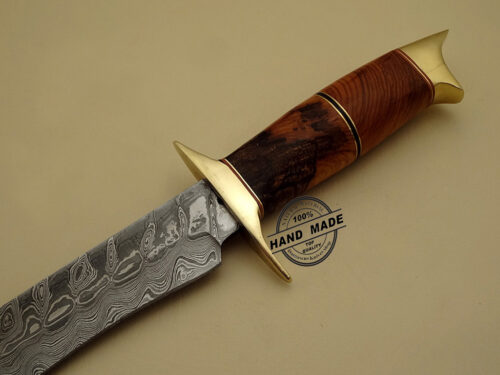 Damascus Bowie Knife Custom Handmade Damascus Steel Hunting Bowie Knife With Olive Wood Handle Leather Sheaths 1130 - Image 4