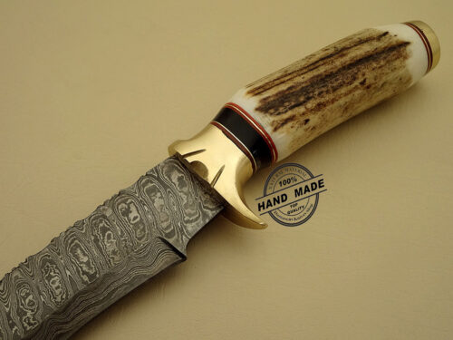 Damascus Dagger Knife Custom Handmade Damascus Steel Hunting Knife Best Damascus Dagger Knife With Stag Handle Leather Sheaths 1148 - Image 4