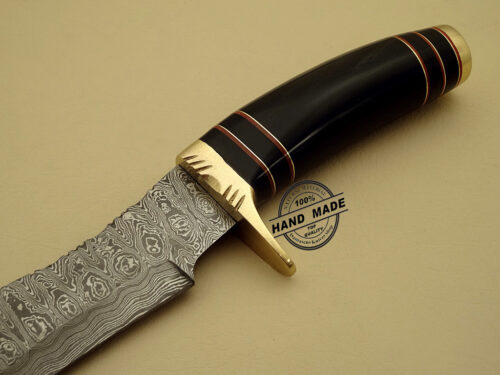 Damascus Hunting Bowie Knife Custom Handmade Damascus Steel Hunting Knife Best Damascus Bowie Knife With Buffalo Horn Handle Leather Sheaths 1138 - Image 4