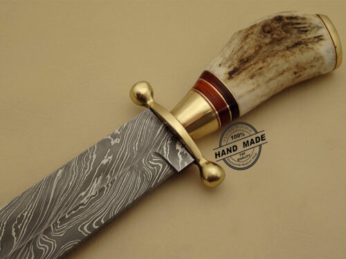 Professional Damascus Bowie Knife Custom Handmade Damascus Steel Hunting Knife Best Damascus Bowie Knife With Stag Handle Leather Sheaths 1154 - Image 4