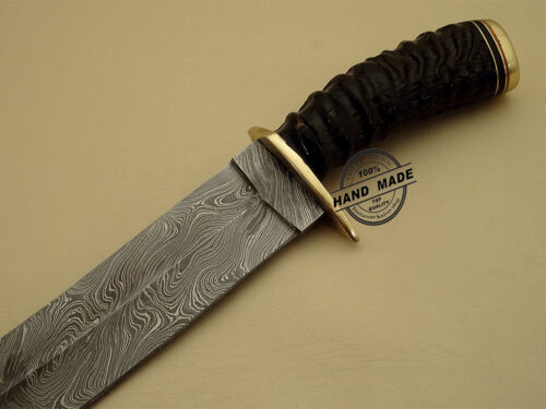 New Damascus Bowie Knife Custom Handmade Damascus Steel Hunting Knife Damascus Bowie Knife With Impala Horn Handle Leather Sheaths 1117 - Image 4
