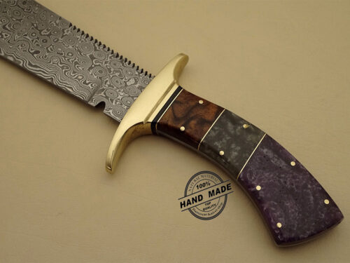 Best Damascus Chopper Bowie Knife Custom Handmade Damascus Steel Hunting Knife New Damascus Chopper Knife With Corain Handle Leather Sheaths 1155 - Image 4