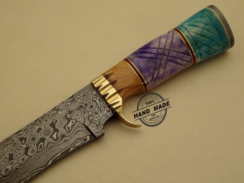 Damascus Bowie Knife Custom Handmade Damascus Steel Hunting Knife Amazing Damascus Bowie Knife With Camel Bone Colored Handle Leather Sheaths 1143 - Image 4