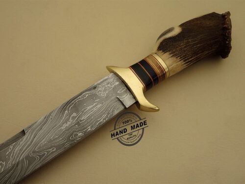 Damascus Tanto Bowie Knife Custom Handmade Damascus Steel Hunting Knife Best Damascus Tanto Bowie Knife With Stag Handle Leather Sheaths 1122 - Image 4