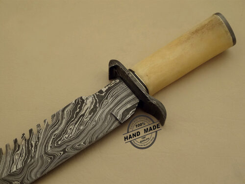 Damascus Bowie Knife Custom Handmade Damascus Steel Hunting Knife Best Damascus Bowie Knife With Camel Bone Handle Leather Sheaths 1132 - Image 4