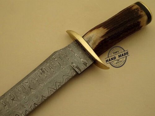 Professional Damascus Bowie Knife Custom Handmade Damascus Steel Hunting Knife Best Damascus Bowie Knife With Stag Handle Leather Sheaths 1142 - Image 4