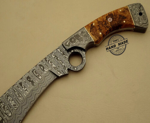 Professional Damascus Finger Knife Custom Handmade Damascus Steel Hunting Best Damascus Finger Knife With Olive Wood Handle Leather Sheaths 1102 - Image 4
