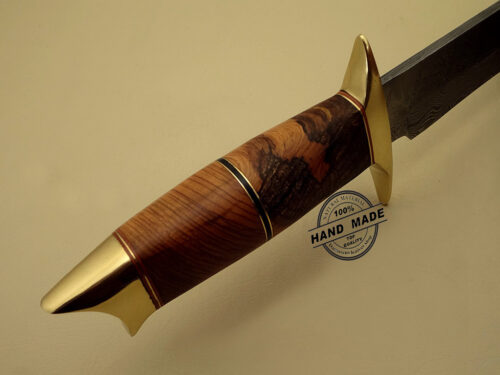 Damascus Bowie Knife Custom Handmade Damascus Steel Hunting Bowie Knife With Olive Wood Handle Leather Sheaths 1130 - Image 5