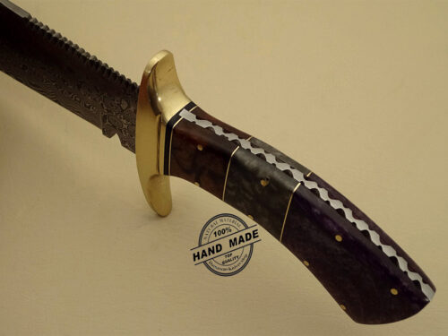 Best Damascus Chopper Bowie Knife Custom Handmade Damascus Steel Hunting Knife New Damascus Chopper Knife With Corain Handle Leather Sheaths 1155 - Image 5