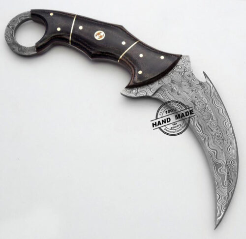 Damascus Karambit Hunting Double Edge Custom Handmade Damascus Steel Hunting Karambit Knife Full Tang Damascus With Mictra Wood Handle Leather Sheaths 1704 - Image 4