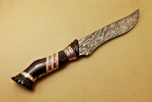 Custom Handmade Damascus Steel Hunting Knife New Damascus Amazing Bowie Knife With Buffalo Horn Handle Leather Sheaths 1964