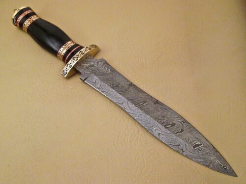 Amazing Damascus Bowie Knife Custom Handmade Damascus Steel Hunting Knife Beautiful Damascus Bowie Knife With Buffalo Horn Great Handle Leather Sheaths 1539