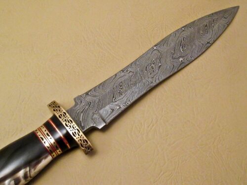 Amazing Damascus Bowie Knife Custom Handmade Damascus Steel Hunting Knife Beautiful Damascus Bowie Knife With Buffalo Horn Great Handle Leather Sheaths 1539 - Image 3