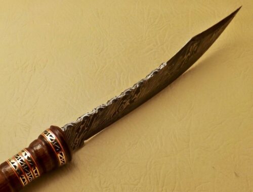 Amazing Damascus Bowie Knife Custom Handmade Damascus Steel Hunting Knife Beautiful Damascus Bowie Knife With Rose Wood Great Handle Leather Sheaths 1544 - Image 4