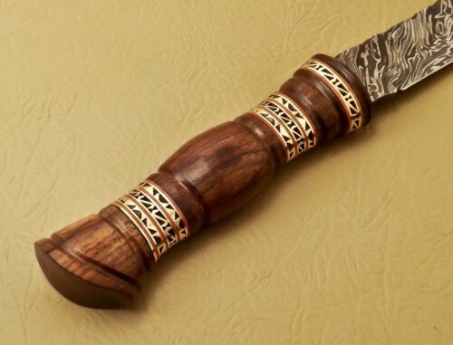 Amazing Damascus Bowie Knife Custom Handmade Damascus Steel Hunting Knife Beautiful Damascus Bowie Knife With Rose Wood Great Handle Leather Sheaths 1544 - Image 5