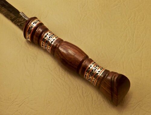 Amazing Damascus Bowie Knife Custom Handmade Damascus Steel Hunting Knife Beautiful Damascus Bowie Knife With Rose Wood Great Handle Leather Sheaths 1544 - Image 6