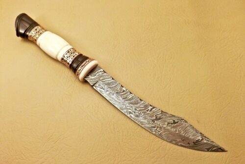 Amazing Damascus Bowie Knife Custom Handmade Damascus Steel Hunting Knife Beautiful Damascus Bowie Knife With Camel Bone & Horn Great Handle Leather Sheaths 1545