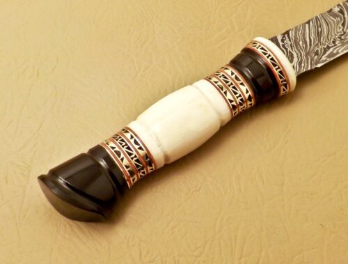 Amazing Damascus Bowie Knife Custom Handmade Damascus Steel Hunting Knife Beautiful Damascus Bowie Knife With Camel Bone & Horn Great Handle Leather Sheaths 1545 - Image 3