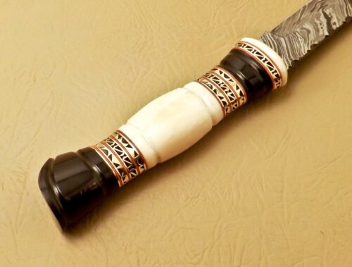 Amazing Damascus Bowie Knife Custom Handmade Damascus Steel Hunting Knife Beautiful Damascus Bowie Knife With Camel Bone & Horn Great Handle Leather Sheaths 1545 - Image 4
