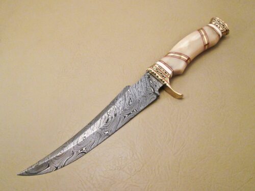 Custom Handmade Damascus Steel Hunting Knife New Damascus Amazing Bowie Knife With Camel Bone Handle Leather Sheaths 1949