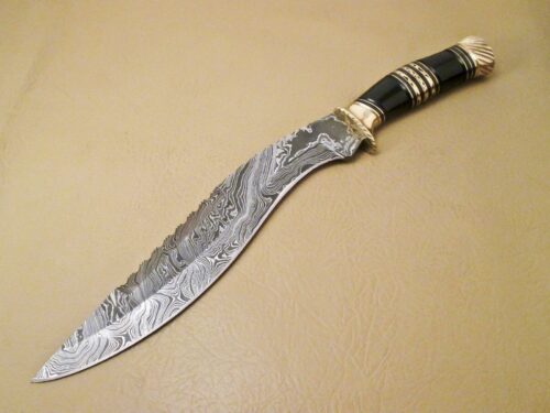 Custom Handmade Damascus Steel Hunting Knife New Damascus Amazing Kukuri Knife With Buffalo Horn Handle Leather Sheaths 1952