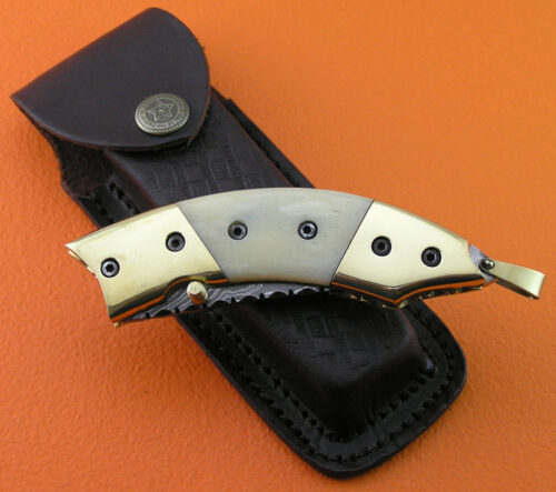 Liner Lock Damascus Folding Knife Custom Handmade Damascus Steel Hunting Knife Best Damascus Folding Knife With Camel Bone Handle Leather Sheaths 1922 - Image 6