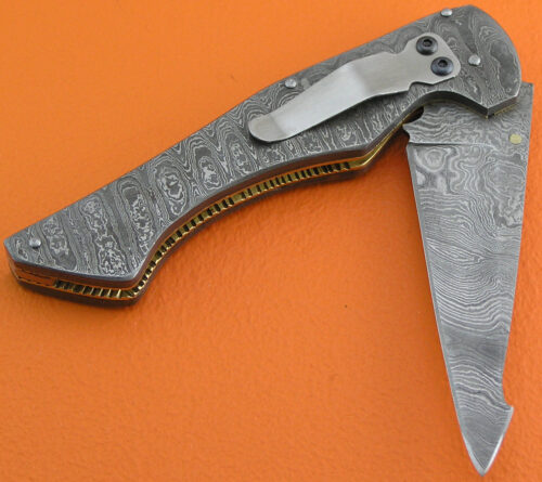 Full Damascus Folding Liner Lock Knife Custom Handmade Damascus Steel Hunting Knife Full Damascus Folding Knife With Leather Sheaths 1929 - Image 3