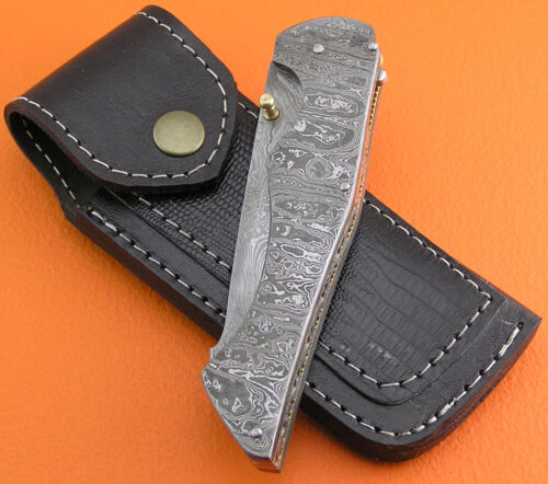 Full Damascus Folding Liner Lock Knife Custom Handmade Damascus Steel Hunting Knife Full Damascus Folding Knife With Leather Sheaths 1929 - Image 6