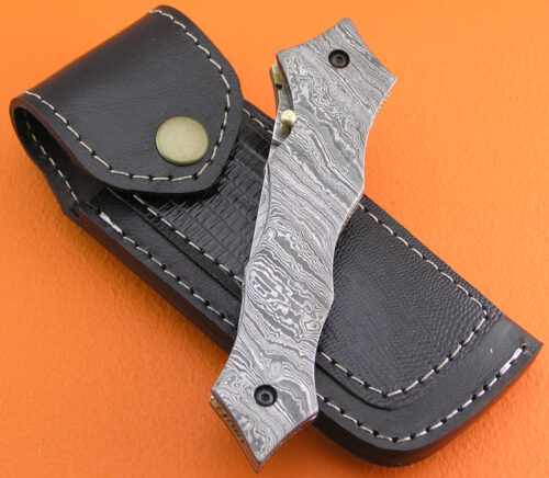 Full Damascus Folding Liner Lock Knife Custom Handmade Damascus Steel Hunting Knife Full Damascus Folding Knife Clip Belt Handle With Leather Sheaths 1934 - Image 6